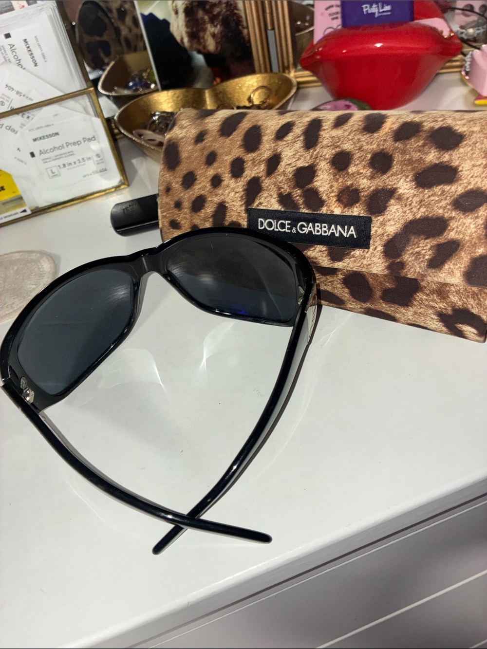 Dolce & Gabbana Black Women's Sunglasses with Leopard-Print Case